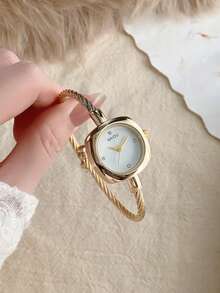 1pc Women's Oval Silver-Black Square Gold-Tone Dial Quartz Casual Watch, Suitable For Daily Wear - Gold - View 3