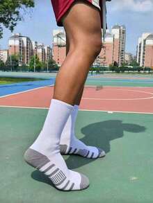 3/6/10/20 双装篮球袜 男士长筒情侣防滑袜 篮球中筒袜 骑行耐磨运动袜 白色 - 白色 - 查看 2