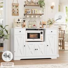 120 Cm Sideboard, Kitchen Pantry Cupboard, Sideboard Storage Cabinet With Microwave Stand And Adjustable Shelve - White - View 4