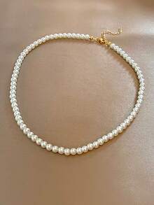 1pc French Vintage Pearl Necklace, Minimalist Collarbone Chain With Random Pearl Quantity - trắng - Xem 7