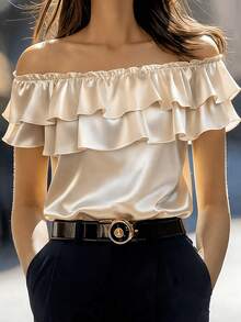 Blusa de manga corta elegante y moderna para mujer, primavera/verano - Champán - Ver 8