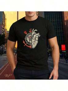 Men's Corinthians Heart Team T-Shirt, 100% Cotton, 30.1 Thread Count, New Release - 黑色 - 查看 3
