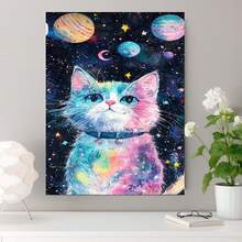 1 pieza, Pintura de Diamantes de Gato Cielo Estrellado 2D, Arte Espacial de Planetas, Decoración de Pintura para Sala de Estar, Dormitorio, Estudio, Pintura Moderna Minimalista Sin Marco, Arte Creativo para Colgar en la Pared, Pintura de Diamantes Hecha a Mano, Rompecabezas para Aliviar el Estrés de Adultos, Arte de Diamantes, Decoración para el Hogar, Marco - Enmarcado - Ver 3