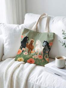 这款多功能帆布手提袋用途广泛，可用作购物袋、手提包或单肩包。这款大容量帆布手提袋轻便柔软，并饰有独特的马匹图案印花设计。它也是学生书包或通勤单肩包的理想之选。 - 彩色 - 查看 9