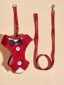 Bộ dây đeo ngực và dây dắt cho thú cưng, dây đeo ngực thoáng khí cho chó, dây dắt thoải mái cho mèo. - Đỏ - Xem 5