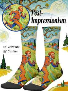 360°印花酷炫男士袜子 - 时尚复古船袜，独特设计，如奔跑的人、松树、农场、印象派艺术等，耐穿情侣袜，波普艺术风格时尚袜子，适合日常穿着、节日、派对和送礼。 - 彩色 - 查看 6