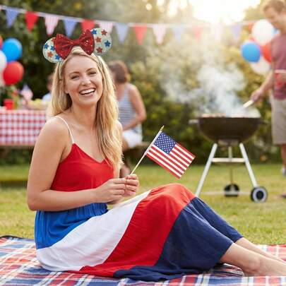  Diadema con orejas con purpurina de Disney - Patriótica roja, blanca, azul, lazo con estrellas