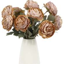 1pc Lifelike Peony Flower, Silk Peony Flower With Stem, DIY Wedding Bouquet, Bridal Shower Decor, Party & Desktop Decoration - Brown - View 1