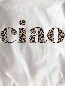 - Versatile Women's Casual Shirt With Leopard And Letter Print, Round Neck, Short Sleeves - YGW - White - View 11