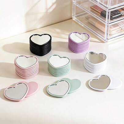 1/3/20/30pcs Heart-Shaped Portable Pocket Mirror, Modern Minimalist Style, High Definition Makeup Mirror, Mini Portable Vanity Mirror, Essential For Student Dorm, Women Makeup, INS Style, Party Favor, Holiday Gift, Available In Pink, White, Green, Black, Multiple Combinations To Choose From, Compact & Portable, High-Definition Imaging, Compact & Exquisite, Daily Makeup Essential