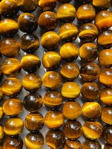 Natural Tiger Eye Stone Bead . 6mm 8mm 10mm Round Bead. Gorgeous Golden Brown Color Tiger Eye . Great Quality Gemstone . - Yellow - View 2