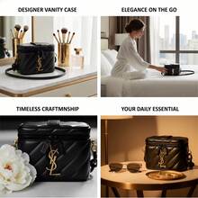 YSL Black Beauty Makeup Box With Mirror – Designer Vanity Case – Authentic Yves Saint Laurent Logo – Interchangeable Resin & Leather Straps – 2 Gold Chains – Cosmetic Organizer For Makeup Storage & Travel - 黑色 - 查看 6