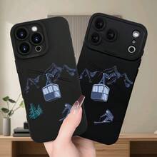 Funda para Teléfono - (Precio de Fábrica al por Mayor) Una popular funda para teléfono negra mate con diseño creativo de teleférico de esquí y estampado de montaña nevada para iPhone 17/16/15/14/13/12/11/XS/XR/X/7/8 Plus/Pro/Max/Mini - Perfecta para regalar a amigos - color - Ver 1