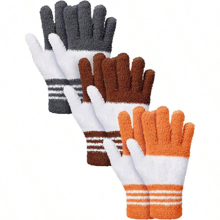 3 Pairs Microfiber Plant Dusting Gloves Leaf Cleaning Gloves Indoor Plants, Blinds, Furniture, House (Gray, Orange, Brown, Medium) - Gray, Orange, Brown + Medium + 3 - View 1