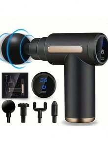 Portable Rechargeable Muscle Massage Gun With LCD Screen, 6-Speed Adjustment, Neck Massager With 4 Replaceable Massage Heads, Deep Tissue Relaxation, USB Rechargeable Lithium Battery, Ergonomic Design, Perfect For Gym, Office, And Travel. An Ideal Gift Choice. - Multicolor - View 14