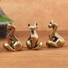 Bashful Cat Exquisite Brass Figurine Desktop Decor - Shy Cat - View 2