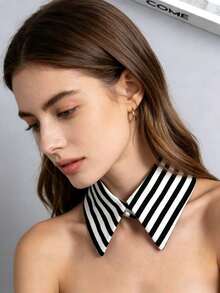 DA FEN QI MI MA 1pc Black & White Striped Detachable Decorative Shirt Collar, Versatile Fashion Collar Accessory - Black and White Stripes - View 5