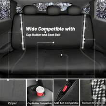 防滑水钻汽车座椅套套装，闪亮水钻防水仿皮材质，背面带拉链，通用汽车闪亮水晶条，适合可爱女孩，银色 - A - 查看 8