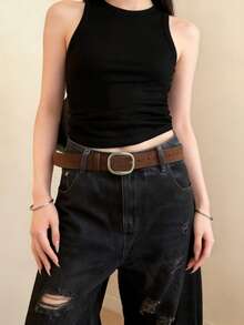 1pc Maillard Faux Leather Y2K Belt, Waist Cinching Design To Pair With Jeans, Elegant Waist Belt For Women - Suede Belt - View 7