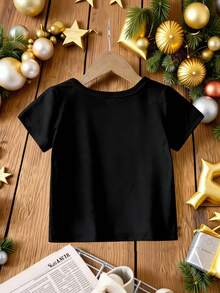 Cowboy Frog "Sometimes I Just Be Fartin"  Cartoon Print Short-Sleeve T-Shirt For Children And Babies, A Stylish And Casual Round-Neck Top Suitable For Boys And Girls To Wear All Year Round. - 黑色 - 查看 3