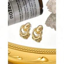 1 Pair Simple Fashion Creative Unique Design Gold Twist Hoop Earrings, Suitable For Daily Wear For Women - Gold - View 2