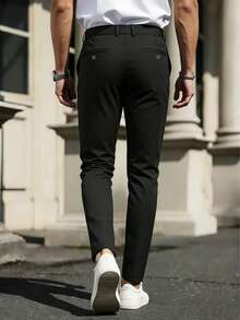 2 piezas Pantalones de traje de negocios de corte slim para hombres, pantalones rectos de negocios ligeros para primavera/verano, pantalones minimalistas para ir al trabajo - Multicolor - Ver 4