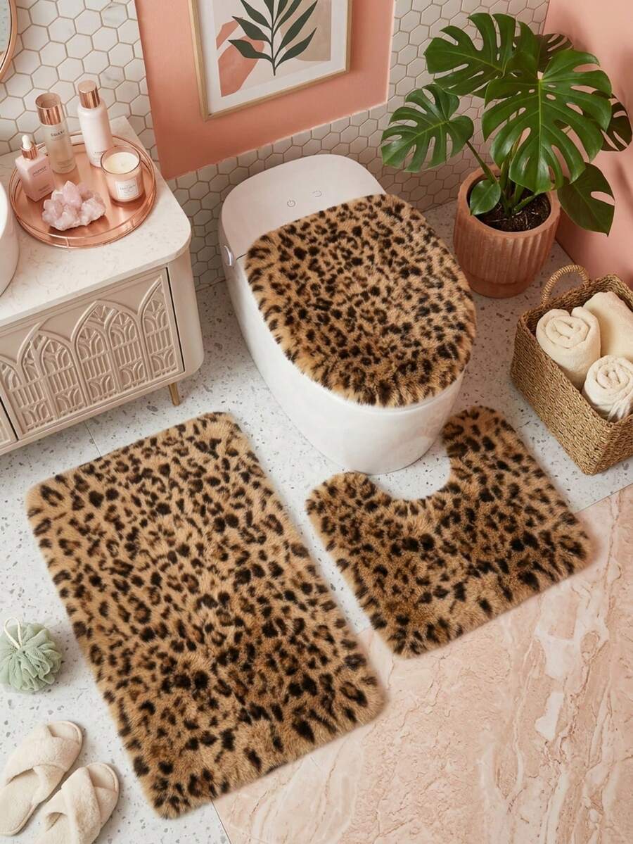 1pc Round Leopard Print Faux Fur Rug, Love & Healing Bedroom Decor, Small Rug, Carpet, Home Decor, Living Room Rug, Living Room Small Rug, Bedroom Rug, Living Room Home Decor, Outdoor Rug, Washable Rug - Multicolor - View 1