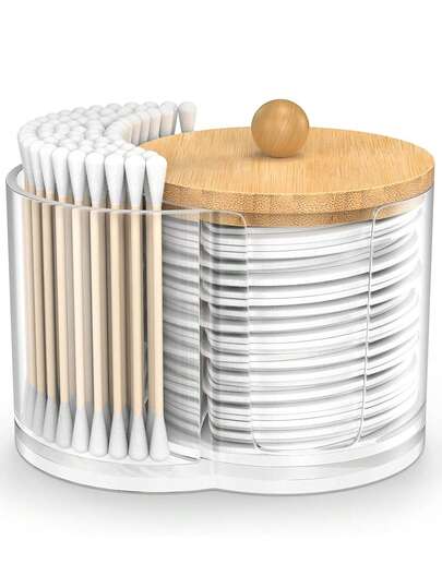 Dispensador de hisopos para bolas, bastoncillos, almohadillas redondas, hilo dental - Juego de frascos de cristal transparente tipo boticario para almacenamiento y organización en el baño, organizador de maquillaje para el tocador