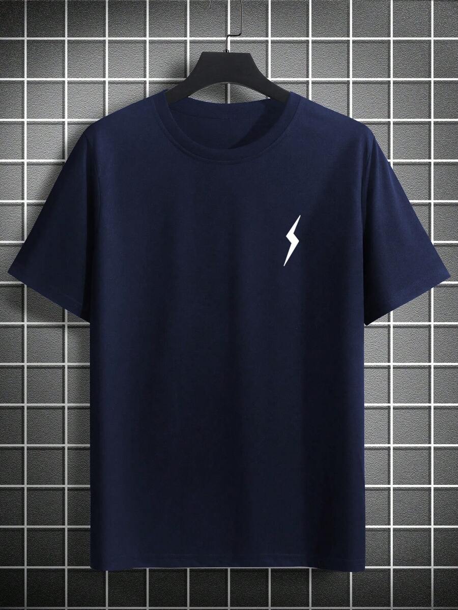 Plus Size Men's Gradient Lightning Print Casual Round Neck Short Sleeve T-Shirt