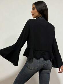 Chiffon Peak And Bell Sleeve Blouse - Black - View 2