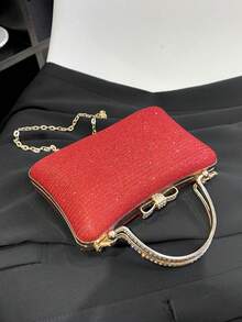 Fashionable Luxury Rhinestone Embellished Square Box Clutch Handbag, Party Evening Bag, Gift For Date - Red - View 6