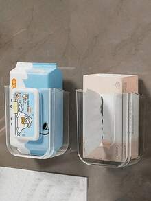 Wall-Mounted Wet Wipes Dispenser, Self-Adhesive Plastic Holder With Large Opening, Strong Load-Bearing Capacity, Suitable For Bathroom Tissue Box Storage - Multicolor - View 5