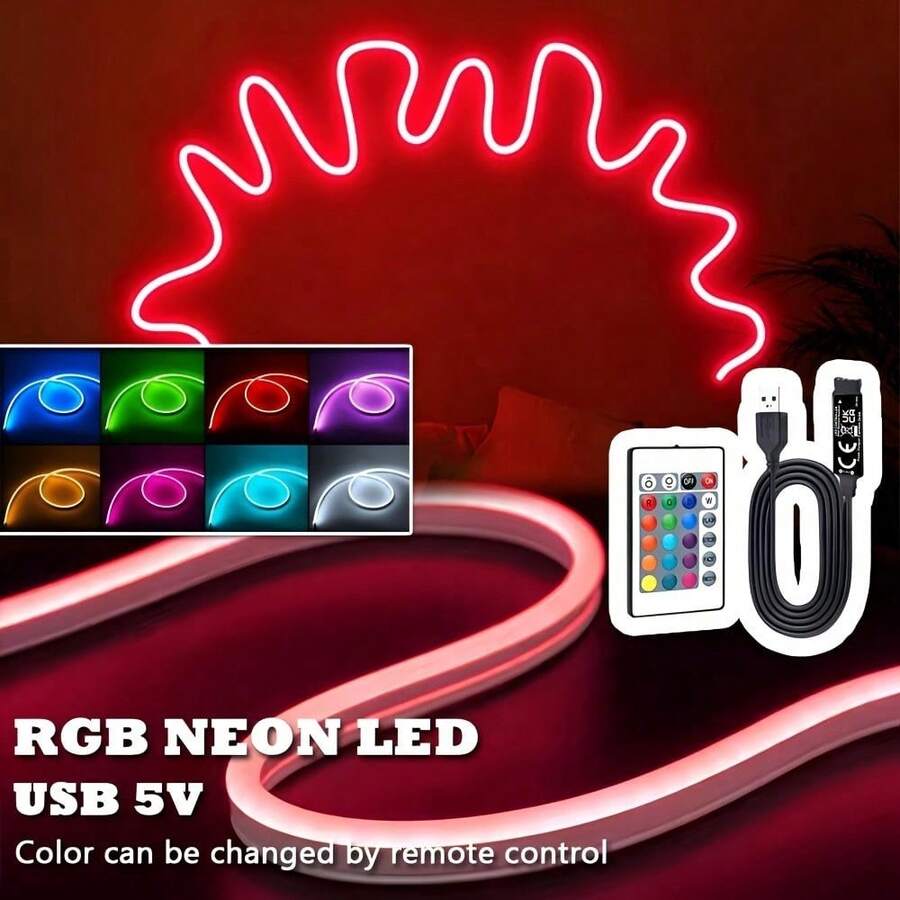 LQHZMYY 1 st RGB LED-remsa, gör-det-själv-neonljus - USB-driven, 24-knapps fjärrkontroll, justerbar ljusstyrka, dynamiska lägen i flera färger, flexibel och formbar, lämplig för unika festteman, modern heminredning, attraktiv TV-bakgrund, mysig sovrumsinredning, högtidsdekorationer, gör-det-själv-neonskyltar, rumsdekoration för Halloween, jul, Thanksgiving och andra högtider