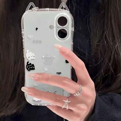 1 chiếc ốp lưng TPU mỏng mới hình tai mèo dễ thương, tương thích với iPhone 17 17Pro 17PM 16 16Pro 16PM 15 15Pro 15PM, chống sốc, mềm mại, 14ProMax 14Pro 14 13ProMax 13Pro 12ProMax 12Pro 11 11ProMax, ốp điện thoại thời trang unisex tối giản.