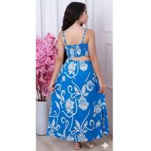 Women's Long Dress In Premium Duna Fabric With Thin Straps, Waist Cutout, Adjustable Elastic Back, Flowing Skirt With Side Slit, Elegant, Comfortable And Modern Casual Chic Design - 藍色圖案 - 查看 3