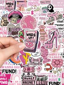 100pcs Pink I Love Money Sticker Funny Aesthetic Decals For Laptop Luggage Guitar Fridge Stationery Phone Case Sticker - Multicolor - View 4