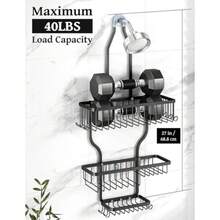 Rust-Free Shower Caddy Hanging - 10-Hook Aluminum Bathroom Organiser With Soap Basket Shower Shelf Rack And Storage For Razor/Sponge - Black Bath Caddy - Black - View 5