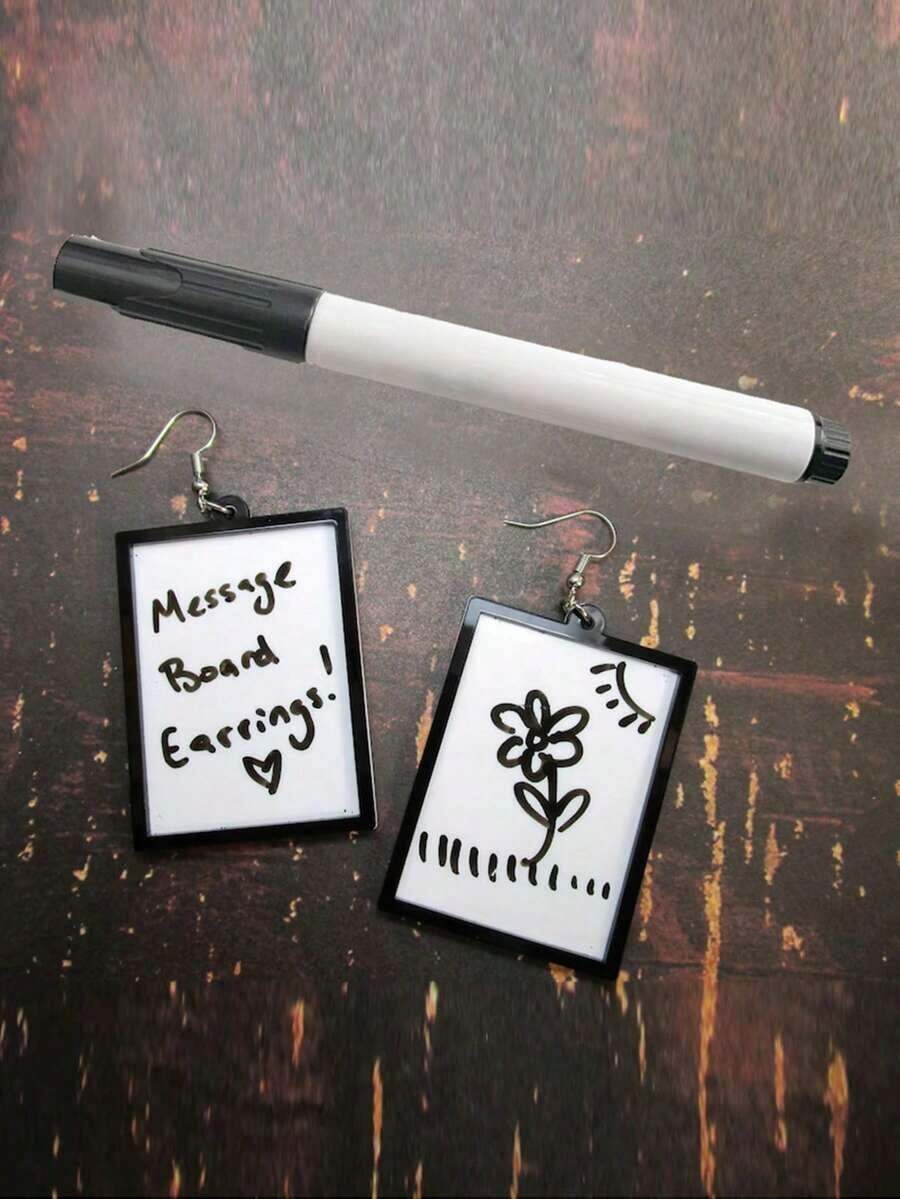 Suteyi Message Board Drop Earrings (With Dry Erase Marker), Protest March Poster Board, Daily Jokes, Artist Drawings, Jewelry - 彩色 - 查看 1