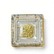 Cenicero de vidrio cuadrado acanalado de lujo con base de metal dorado con incrustaciones de rhinestones, cenicero de cigarrillos con patrón en relieve y patas con bolas, accesorio decorativo de escritorio para fumar para la decoración del hogar, la sala de estar, la oficina y la mesa del bar - Transparente - Ver 6