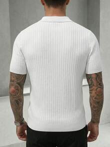 GRDR Men's Summer Airplane Collar Ribbed Solid Color Short Sleeve Knit Sweater, Suitable For Summer Outings, Essential For Fashionable Styling - White - View 4