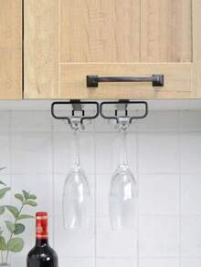 OBOVAY 3/1pc Single Row Cup Rack, Inverted Cup Holder, Creative European Style Wine Glass Storage Rack, Kitchen Accessories, Bar Supplies, Space-Saving Home Storage Organizer, Valentine's Day Gift, Party Decor, Birthday Decor, Outdoor, Camping - Black - View 5