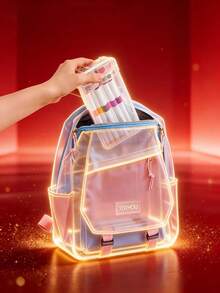 1pc Minimalist Transparent Student Pencil Case, Large-Capacity Desktop Stationery Box, Drawing And Sketching Pen Bag, Portable Multi-Functional Desktop Small Items Storage And Organization Box, Can Store Calculators, Notebooks And Pens - Suitable For School, Office And Travel - Suitable For Students, Professionals, Men And Women, School Stationery Storage Box, Multi-Functional Storage Box, Zipper Closure, Pencil Case - Multicolor - View 3