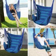 Goutime - Silla de hamaca para colgar en interiores columpios de árbol para exteriores exteriores hogar recámara patio jardín balcón máximo 330 libras s es - Raya azul - Ver 4