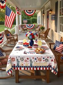 1 Piece 250th Anniversary Patriotic Print Round & Rectangle Tablecloth, American Flag Style Polyester Waterproof Stain Resistant Washable Reusable Table Cover For 4th Of July Independence Day, Memorial Day, Labor Day, Spring Summer, Outdoor Pool Party, BBQ, Home Kitchen Dining Room Decor - 001 - View 7