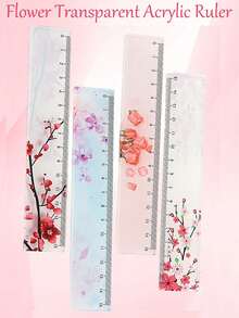 1 chiếc thước kẻ acrylic trong suốt họa tiết hoa tối giản dành cho học sinh vẽ tranh. - nhiều màu - Xem 5