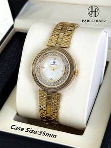 Pablo Raez 1pc 18K Gold Jewelry Women's Watch Luxury Rolling Rhinestone Fashion Watch Stainless Steel Heavy Bracelet Chain Romantic Vintage Gold Top Brand New AAA Quality Original Charming Elegant High-End Clock Fashion Design Quartz Watch Diamond Dial Girls Popular Watch 50M Waterproof Solid Steel Metal Bracelet Jewelry Clasp Brand Logo Casual Teen Cute Pretty Teacher Gift Suitable For Daily Life/Work/Party Decoration Birthday Graduation Wedding Gift - one-size - View 3