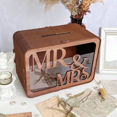 Spersonalizowane drewniane pudełko na kartki ślubne, pudełko do przechowywania życzeń z błogosławieństwem