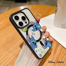 Funda de teléfono magnética transparente de la colección Mini Stitch de MINISO, funda de dibujos animados linda para iPhone 17/17 Pro/17 Pro Max/17 Air/16/15/14/13/12/11/X Series, Funda iPhone 17 Pro Max, Funda iPhone 17 Pro, Funda iPhone 17, Regalos navideños para la novia - Azul - Ver 5