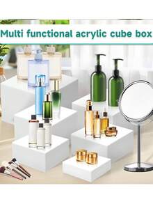 Acrylic Buffet Risers, 3 Pcs Buffet Table Food Risers With Hollow Bottom For Catering, Dessert, Jewelry And Figure Display - White Cube Nesting Risers For Party Decoration - White - View 9
