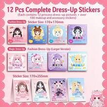 OBOVAY 1本可爱动漫公主化妆换装贴纸书，女孩DIY时尚变身贴纸互动玩具，培养想象力和精细动作技能，理想的生日礼物、派对礼品、旅行伴侣、创意游戏和手工制作，精美公主换装贴纸，化妆秀贴纸书 - 彩色 - 查看 12
